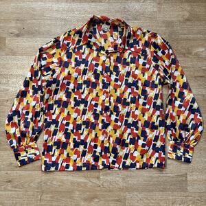 Vintage 70s Joyce Lane Shirt SZ 38 Retro Psychedelic Geometric Mod GoGo Button